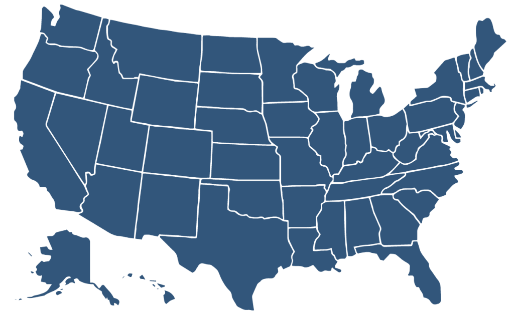An image of every state in the U.S. to emphasize that understanding where a public record originated is the first step in obtaining a piece of information. 