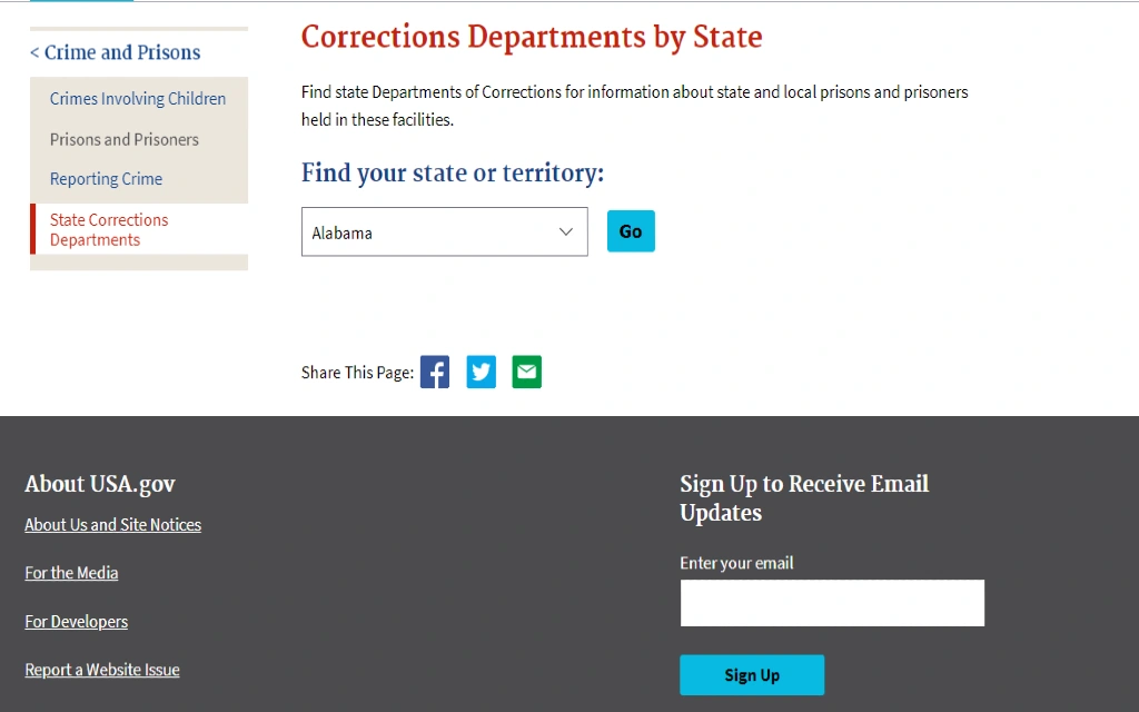 A directory of corrections departments or DOCs by state. 