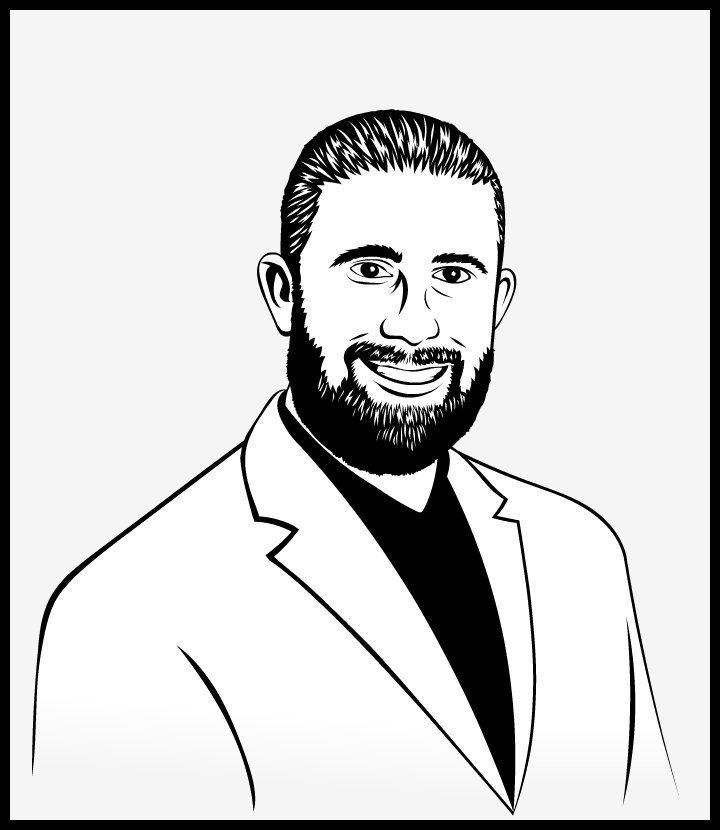 A portrait of Records Page author or writer Robert Bailey who has short stubbly hair, a thick beard, and formal attire on. 