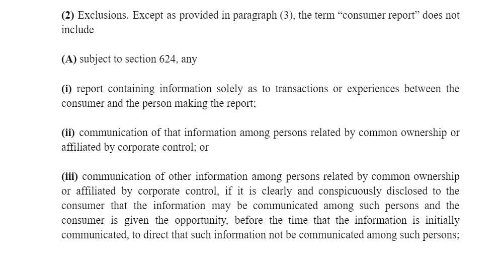 A secondary screenshot of continuation of Section [15 U.S.C. § 1681b] of the Fair Credit Reporting Act which defines what a Consumer Reporting Agency is. 